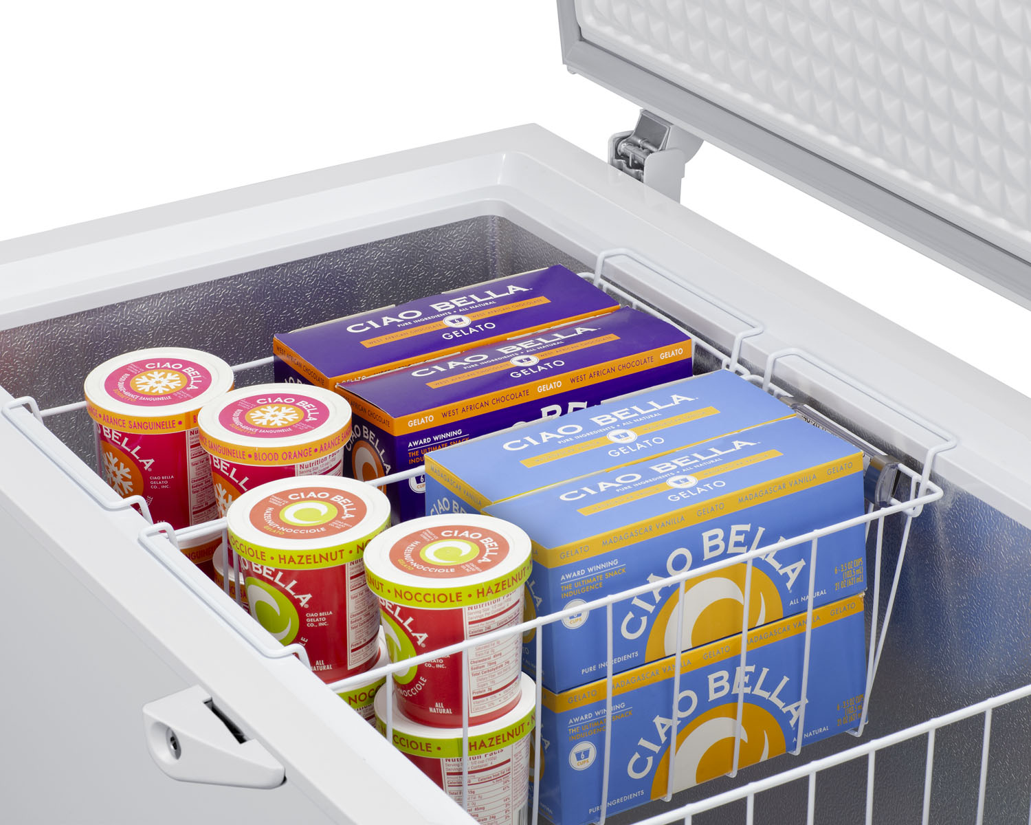 Commercially listed 10 cu.ft. manual defrost chest freezer in white with stainless steel corner guards and lock